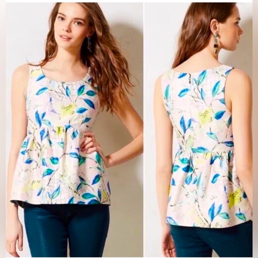 Anthropologie Leifsdottir Brocade Bird Peplum Sleeveless Top Sz 4